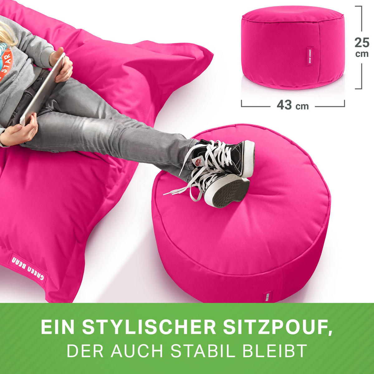 SITZSACK-HOCKER Pouf "Stay" 45x25cm - Pink, Textil (45/25/45cm) - Green Bean