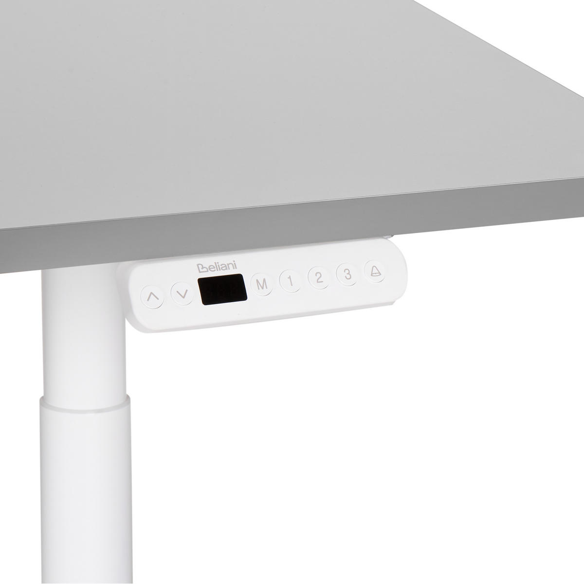 SCHREIBTISCH grauweiß 160/72 cm elektrisch höhenverstellbar Destin IV - Weiß/Grau, Holz (72/160/67cm) - Beliani