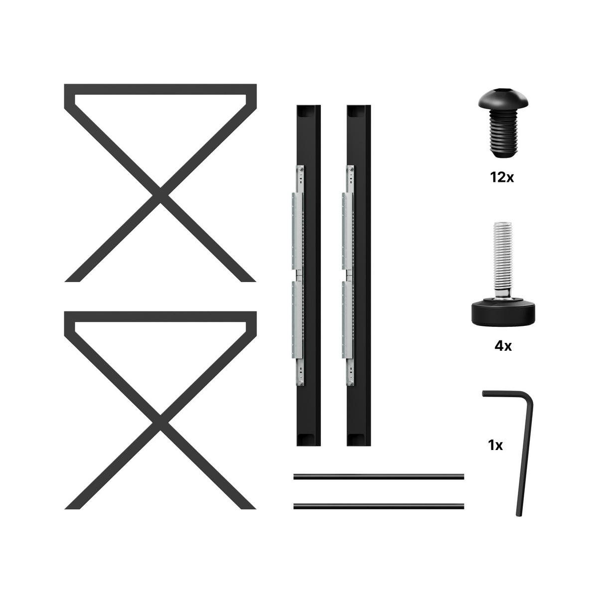 TISCHBEINE Belaga Split Metall Schwarz 72cm Ausziehbarer - Schwarz, Metall (70/72/140cm) - Metalo Pro