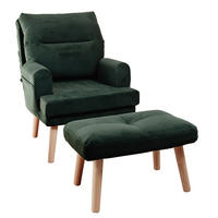 RELAXSESSEL NEMO mit Hocker und Holzfüßen - Grün, Holz (65/95/65cm) - Idohome