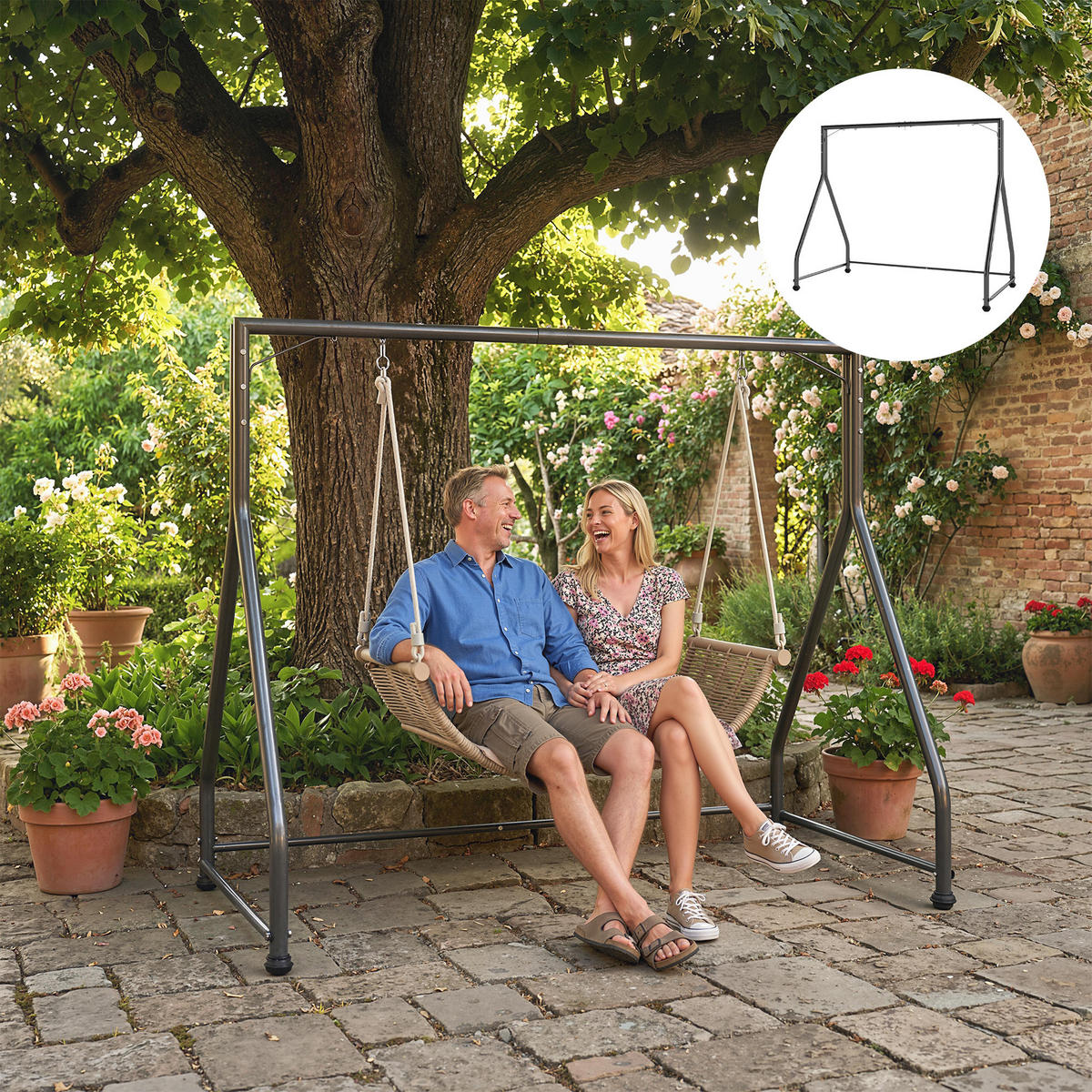 HÄNGEBANK-GESTELL aus Stahl, Schwarz - Schwarz, Metall (117/175/210cm) - Outsunny