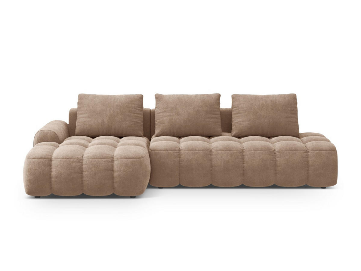 AUSKLAPPBARES-ECKSOFA links mit Container Linz aus Samt dunkelbeige 3 Sitzplätze - Mokka, Textil (142/275cm) - Cosmopolitan Design
