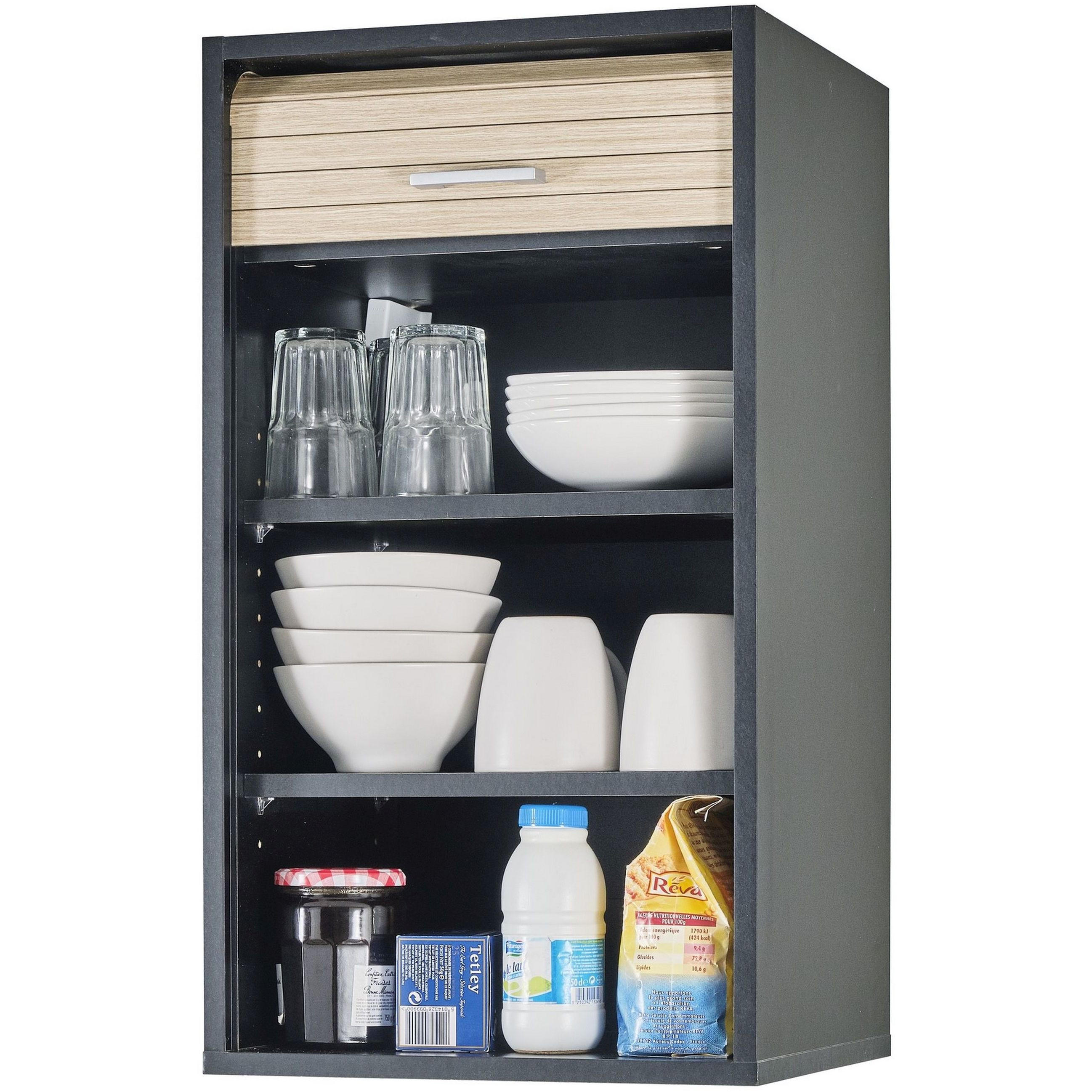 KÜCHENOBERSCHRANK mit Rolladentür 35/40/72cm - Schwarz, Holzwerkstoff (40/72/35cm) - Simmob