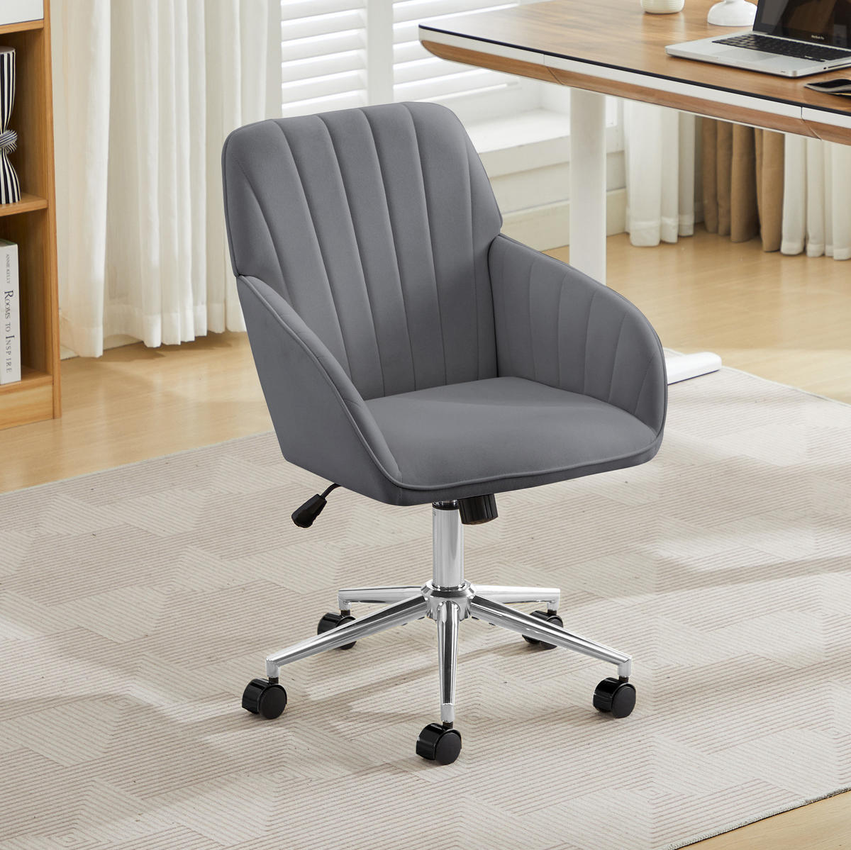 BÜRODREHSTUHL höhenverstellbar Samt Grau - Grau, Metall (60/97/62cm) - Meubliv