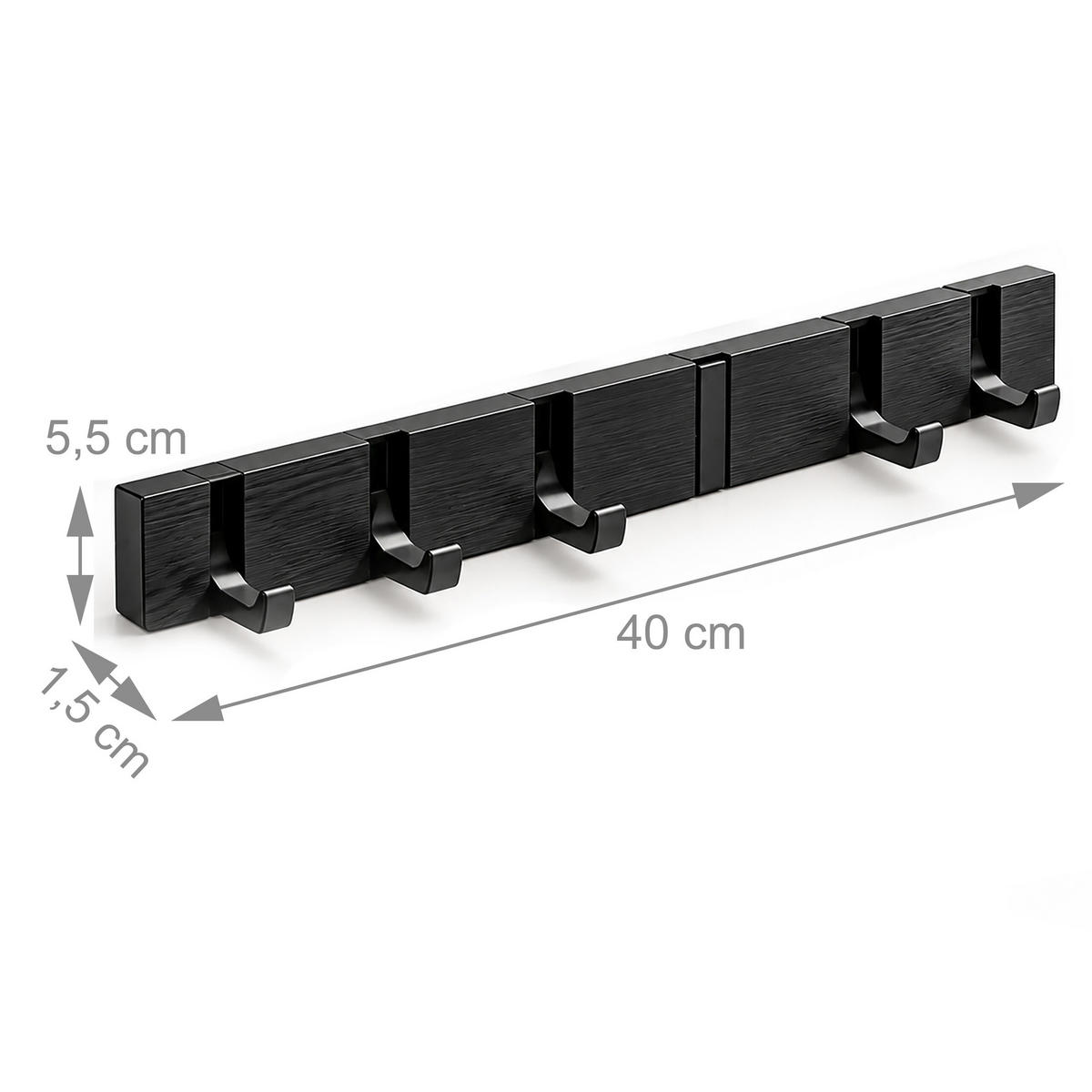VĚŠÁK Černý 6 sklopných háčků bambus - černá, kov/dřevo (60/5.5/1.5cm) - Relaxdays