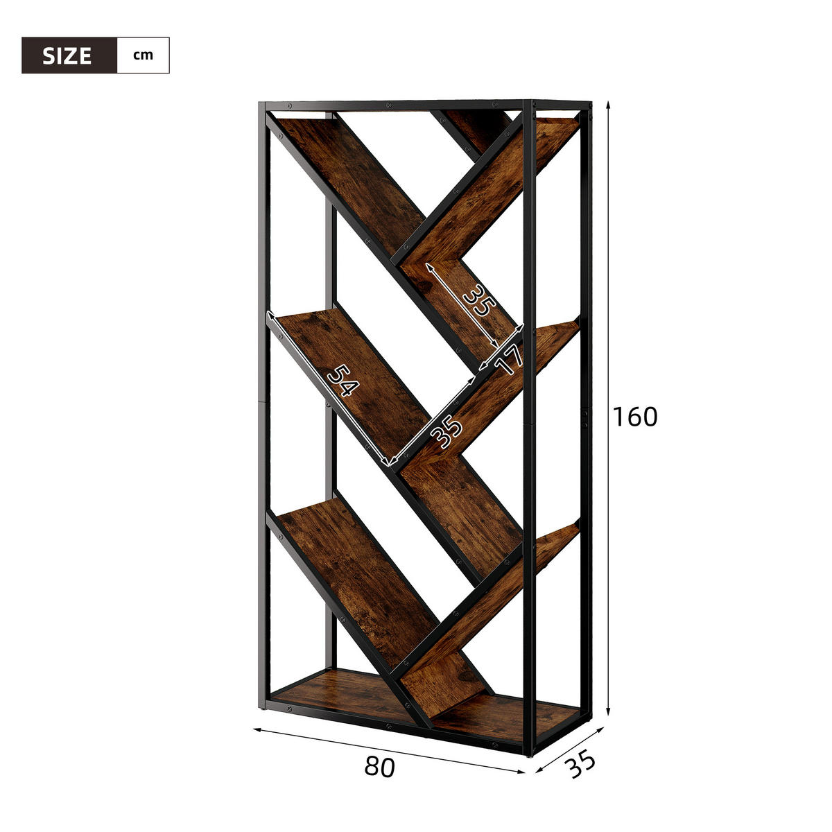 REGAL 80cm Baumdesign 8 Ebenen Eckregal Anti-Kipp modern - Braun, Holzwerkstoff (80/160/35cm) - FLIEKS
