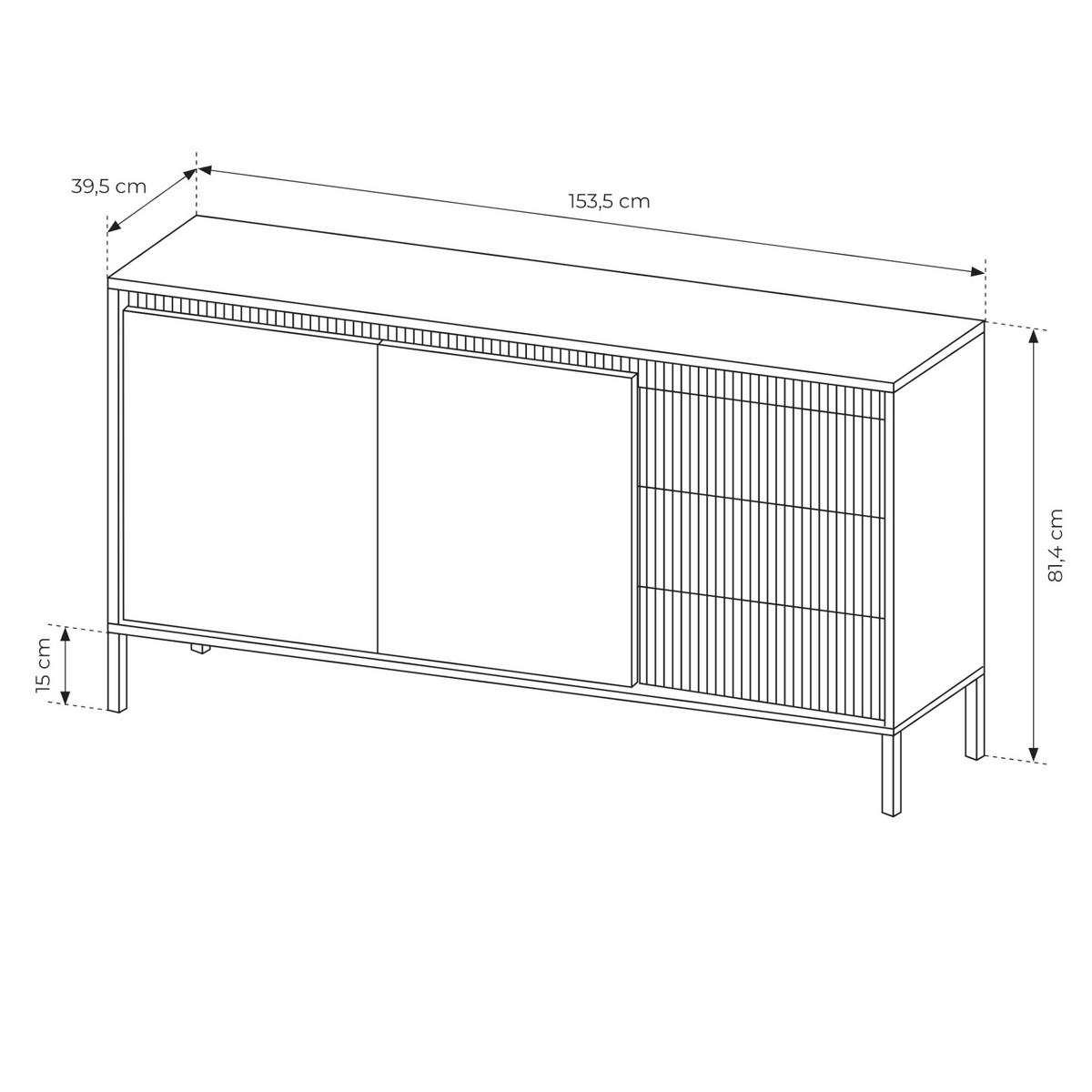 SIDEBOARD SELBU KOM2 Reliefierte Fronten aus MDF-Platte Beige Beige - Beige, Glas/Holzwerkstoff (154/82/40cm) - Komodee