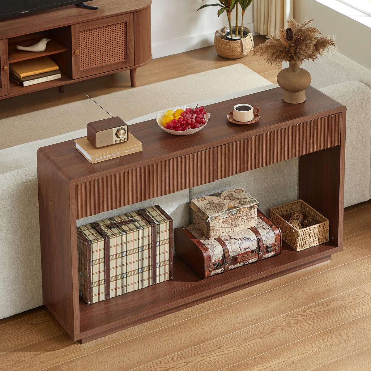 KONSOLENTISCH DE-37301 150 cm breit mit 2 Schubladen Nussbaum - Walnussfarben, Holzwerkstoff (150/35/85cm) - ComfortXL