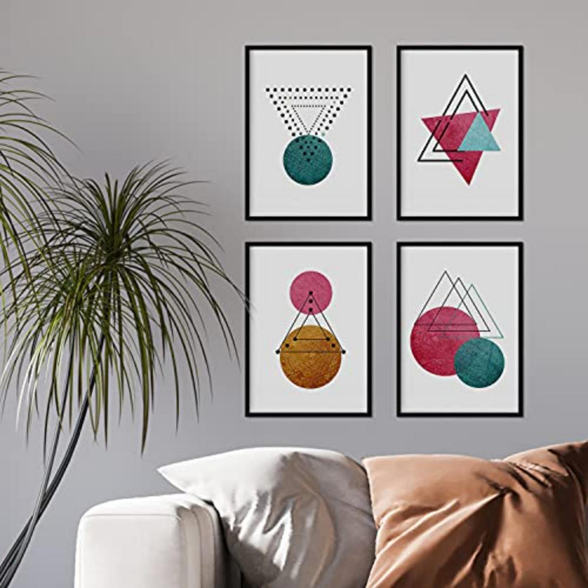 POSTER Set mit 4 Sternbilder und Monde Nordische Dreiecken A4 Schwarzer Rahmen - Schwarz, Papier (29.7/3cm) - Nacnic