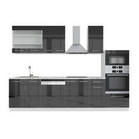 KÜCHENZEILE Fame-Line Anthrazit Hochglanz 300 cm mit Hochschrank, ohne Arbeitsplatte - Schwarz Hochglanz/Weiß, Holzwerkstoff (300/153.6/46cm) - Vicco