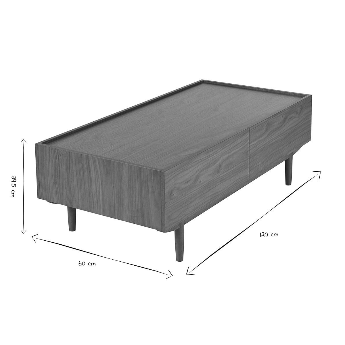 COUCHTISCH Dunkles Holz Schubladen B120 cm SANAA - Walnussfarben, Holz (120/60/39.5cm) - Miliboo