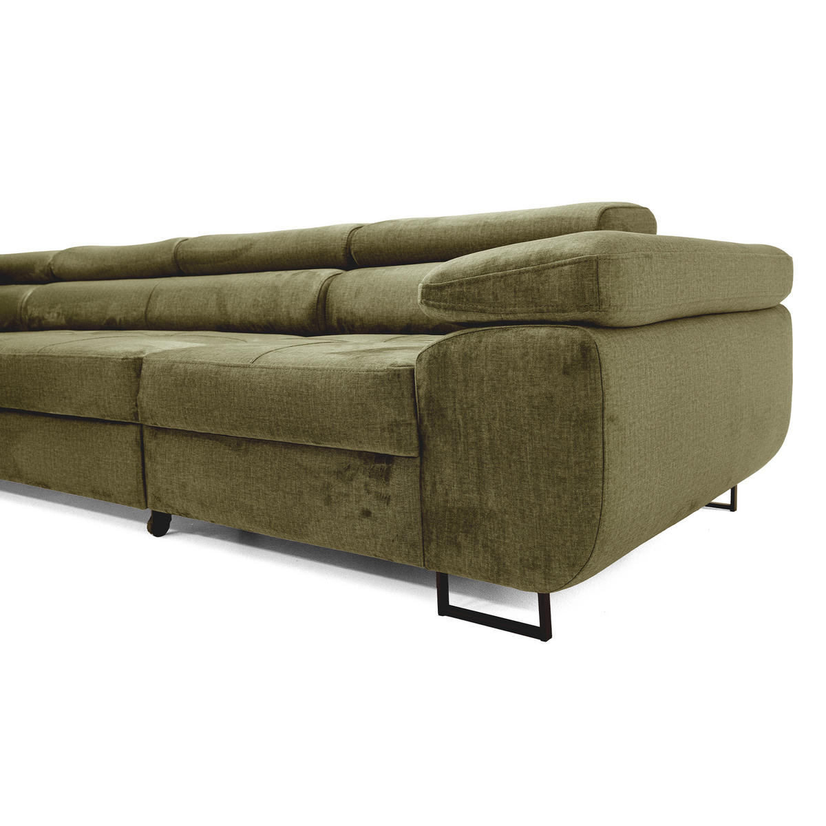 ECKSOFA WILD MAXI L Links mit Schlaffunktion 125x195 Velours Hellgrün - Chromfarben/Hellgrün, Holz/Textil (203/350cm) - Muffo