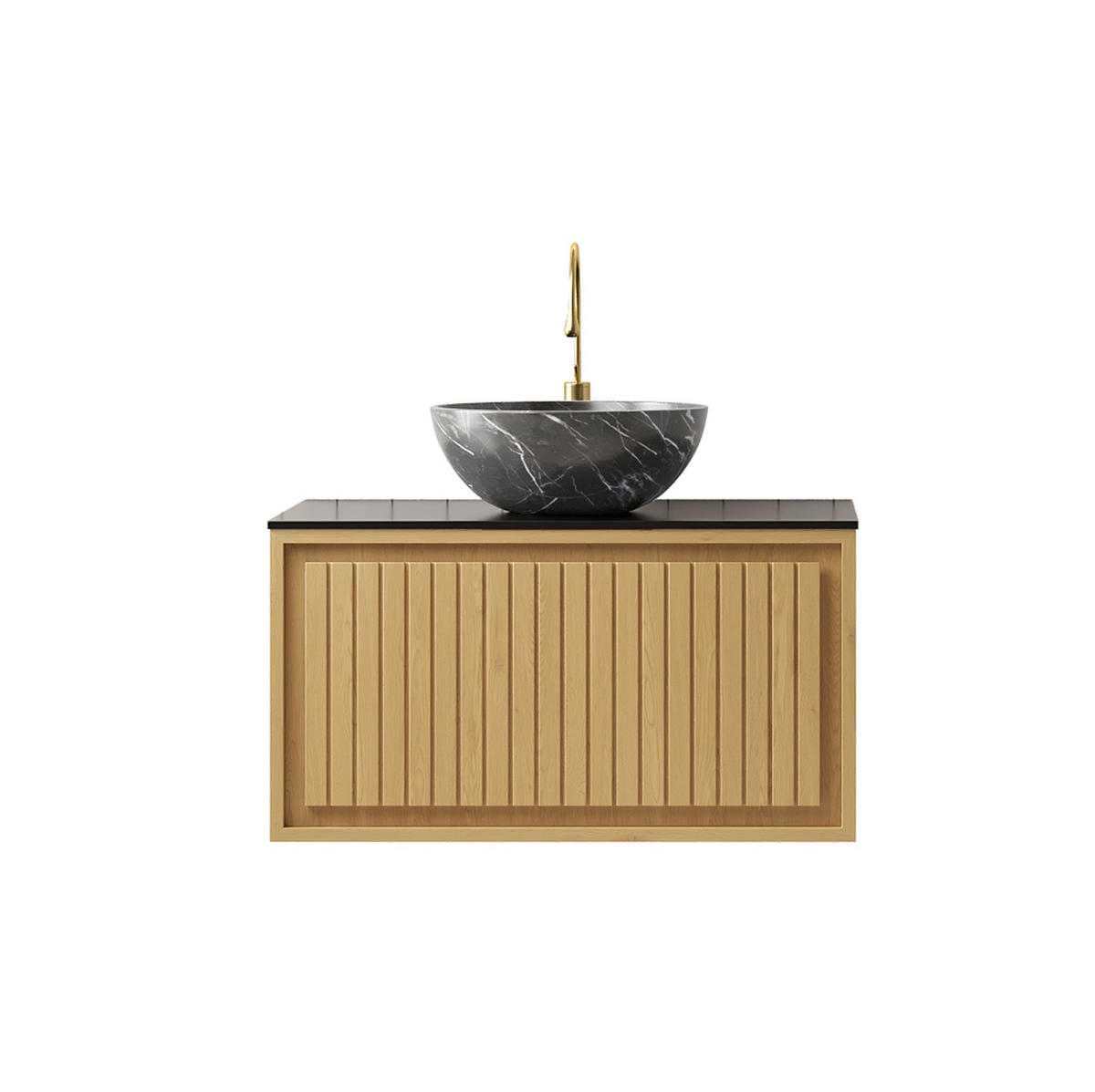 WASCHTISCHKOMBI 61 cm Schwarz/Golden Oak aus Keramik und Sinterstein mit Soft-Close - Goldfarben, Keramik (76/55.1/48cm) - OKMYHOME