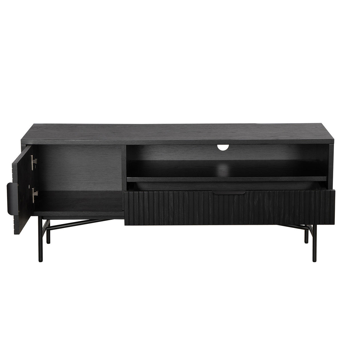 TV-LOWBOARD - Echtholzfurnier - 120 cm - Eichefarben/Schwarz, Holzwerkstoff/Metall (120/50/40cm) - home24