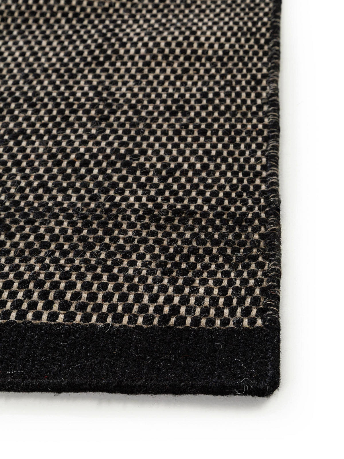 WOLLTEPPICH-LÄUFER Rocco Schwarz/Weiß 80x250 cm - Schwarz, Textil (80/250cm) - benuta Pure