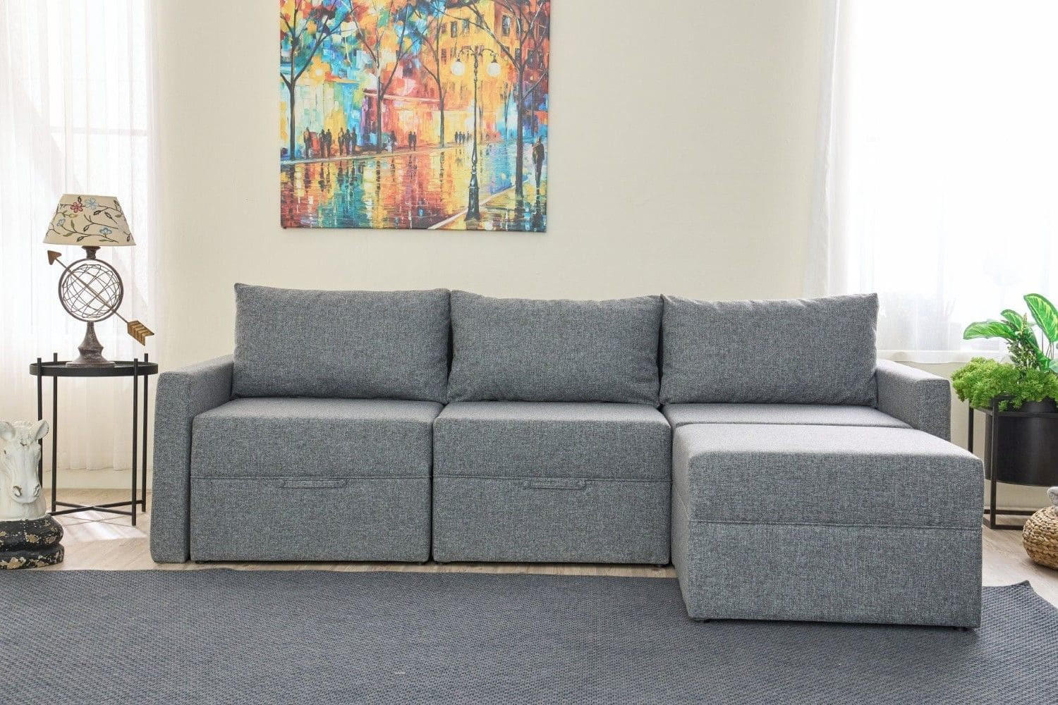 ECKSCHLAFSOFA mit Hocker - Schwarz/Grau, Holz/Kunststoff (230/180cm) - myHomelando