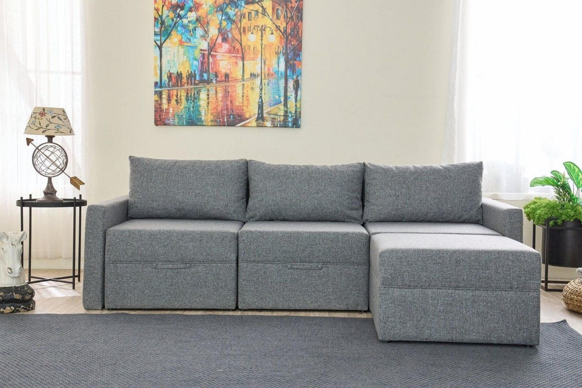 ECKSCHLAFSOFA mit Hocker - Schwarz/Grau, Holz/Kunststoff (230/180cm) - myHomelando
