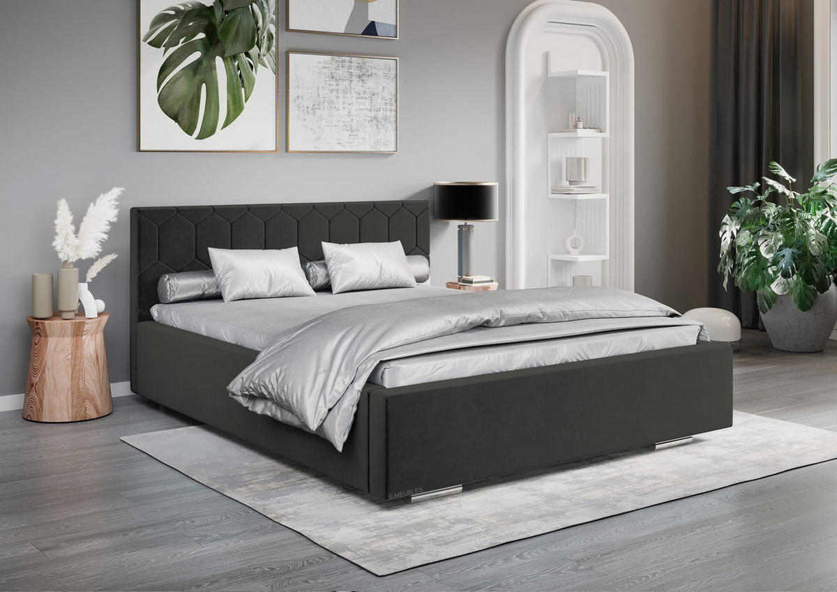 POLSTERBETT Bett 02 - 160x200 - Graphite - Graphitfarben, Holz/Textil (160/200cm) - Möblo