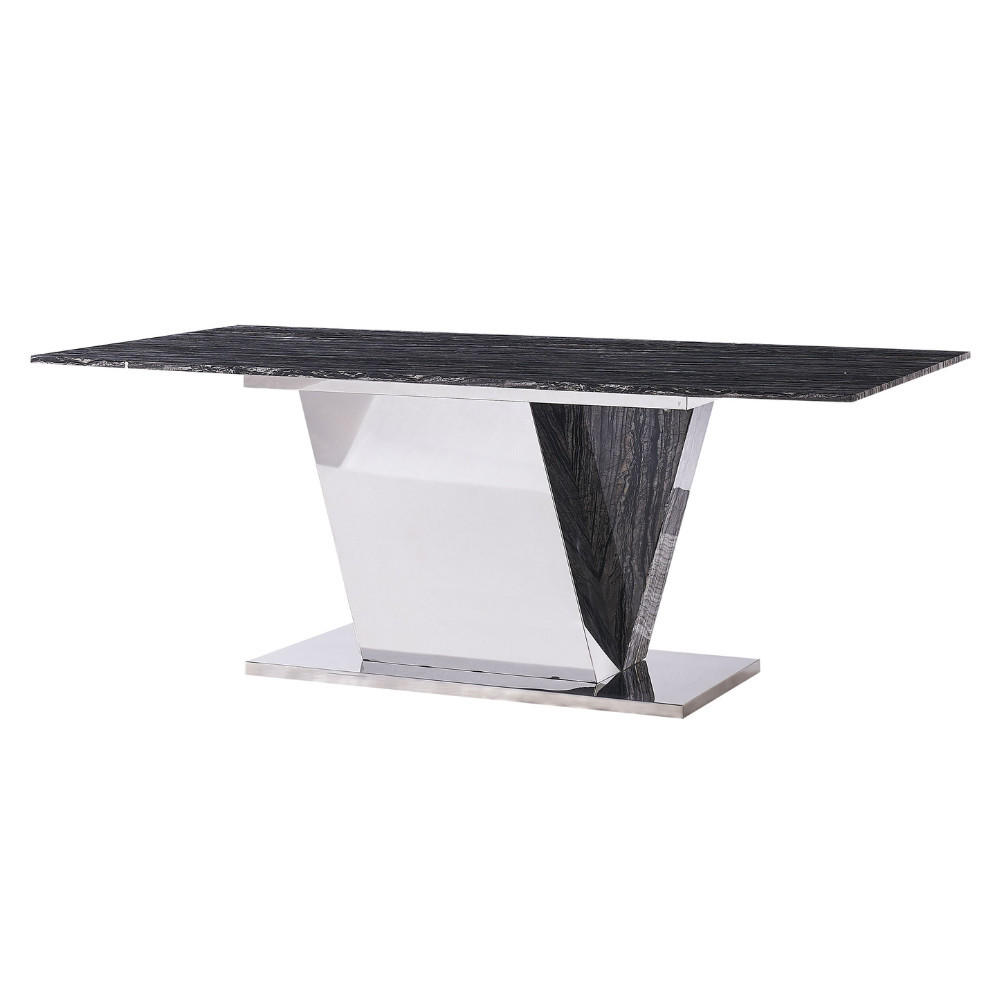 ESSTISCH mit schwarzer Marmorplatte Edelstahl-Gestell in geometrischem Design - Schwarz, Keramik (200/100/76cm) - alesvelt