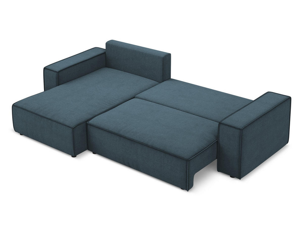 ECKSOFA mit Schlaffunktion Strukturstoff Stoff Blau - Blau/Blaugrau, Kunststoff/Textil (185/290cm) - Makamii