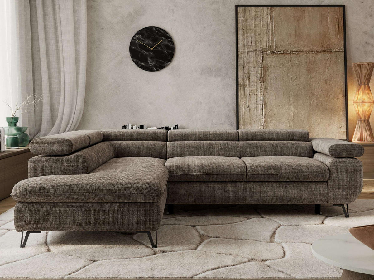 ECKSOFA PABLO L Braun Schenille grob gewebt - Links Seite - Schwarz/Braun, Textil/Metall (208/273cm) - MKS