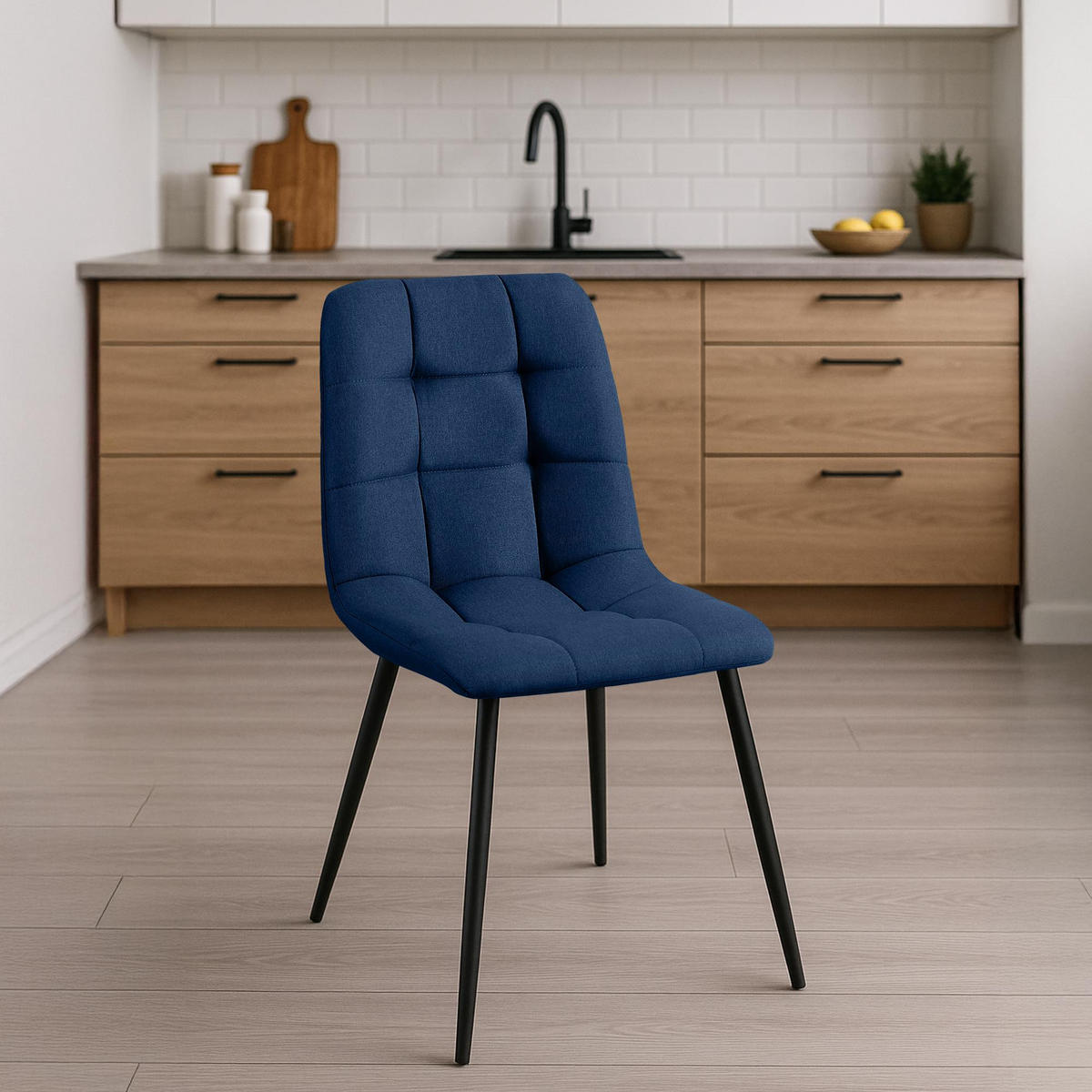STUHL Stoff Blau - Blau/Schwarz, Textil/Metall (45/84/55cm) - CLP