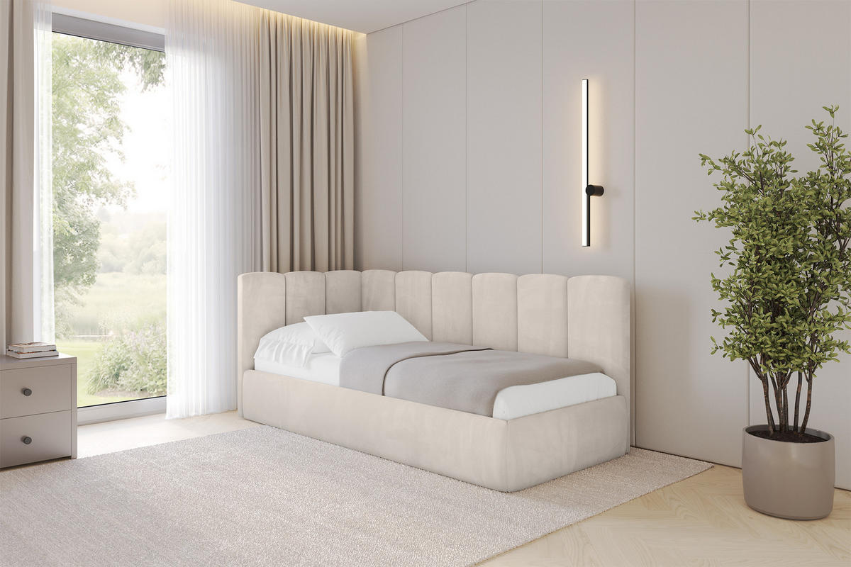 EINZELLBETT Jugendbett mit Bettkasten und Matratze H3/H4, Rechts - DEXY 80x200 Beige - Sandfarben, Holzwerkstoff/Textil (80/200cm) - ALTDECOR
