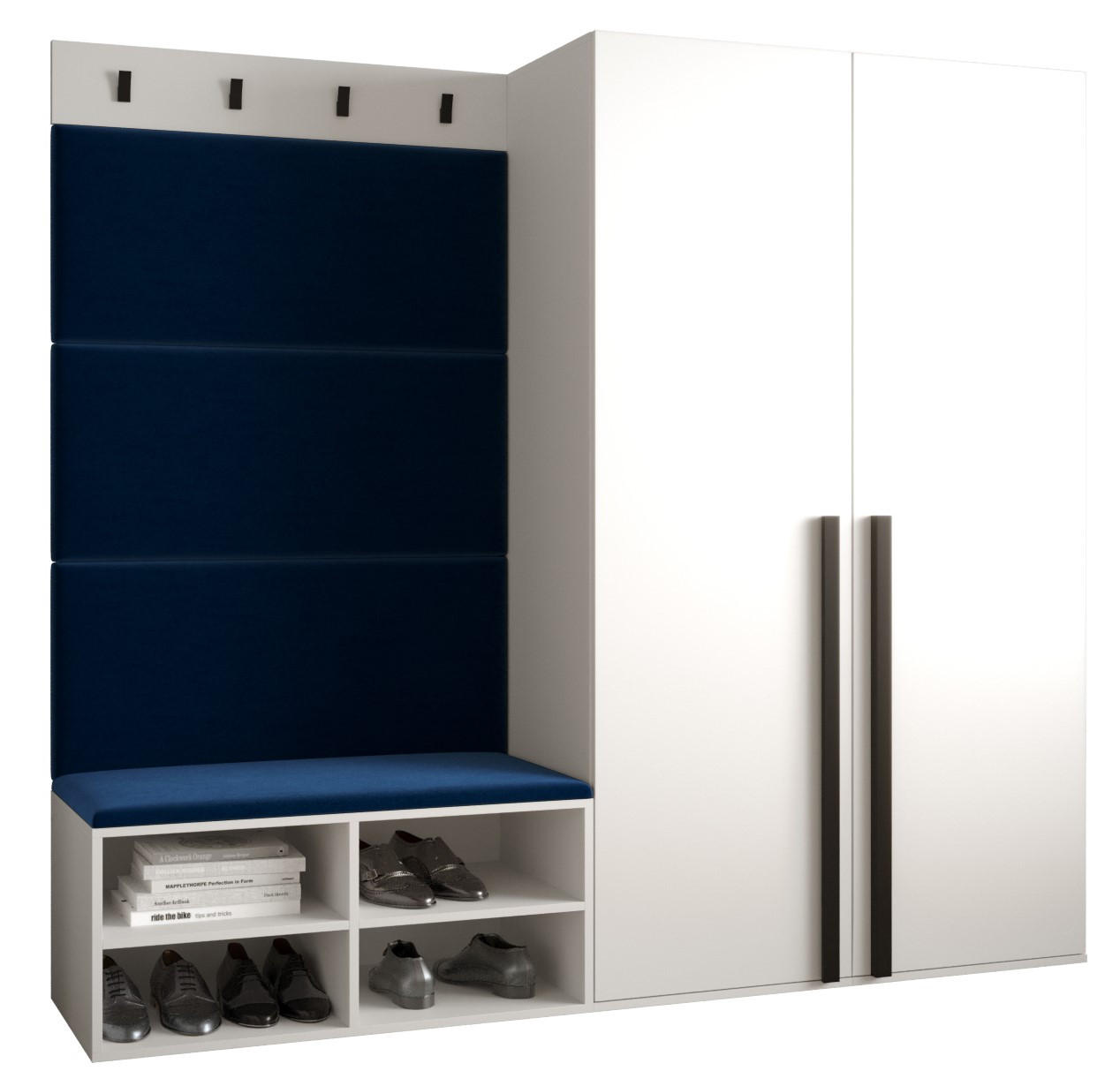 Möbel Kryspol Garderoben-Set Weiß, Dunkelblau 184x184x42 cm