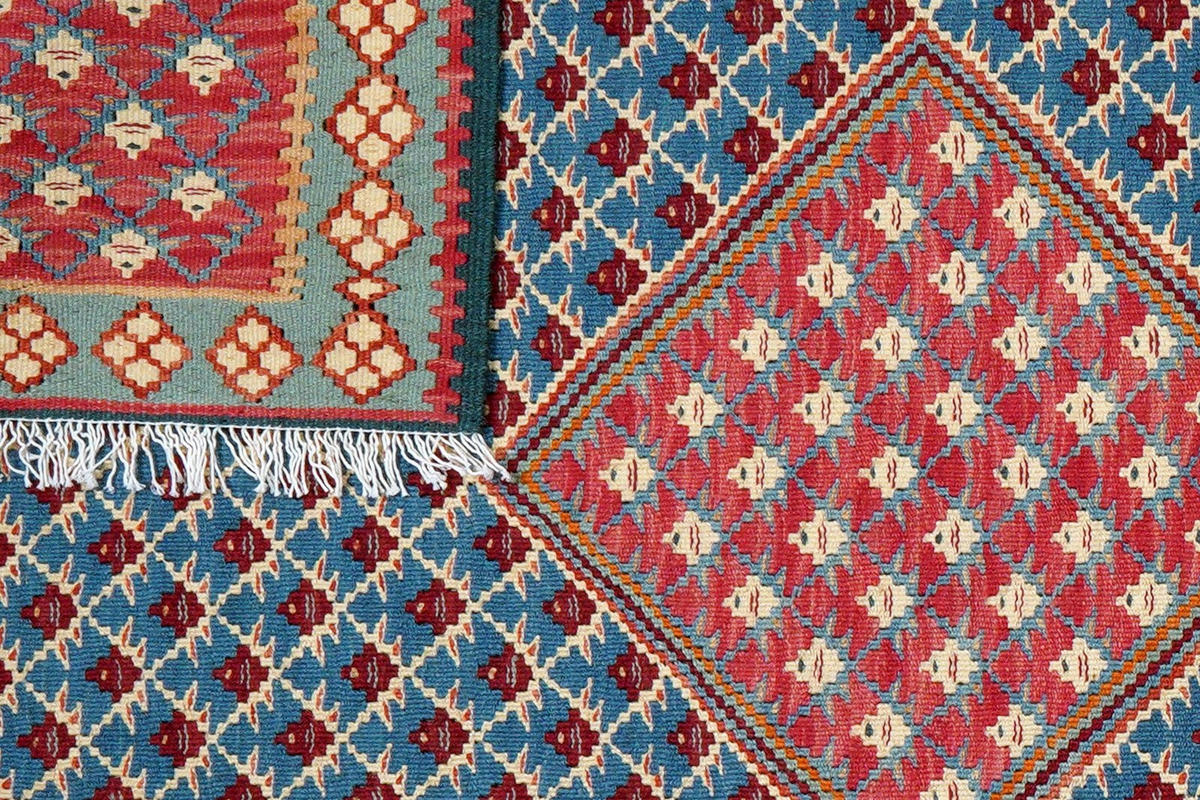 KELIM-TEPPICH handgewebt Senneh Blau 149/109 cm Schurwolle - Blau, Textil (109/149cm) - Looma