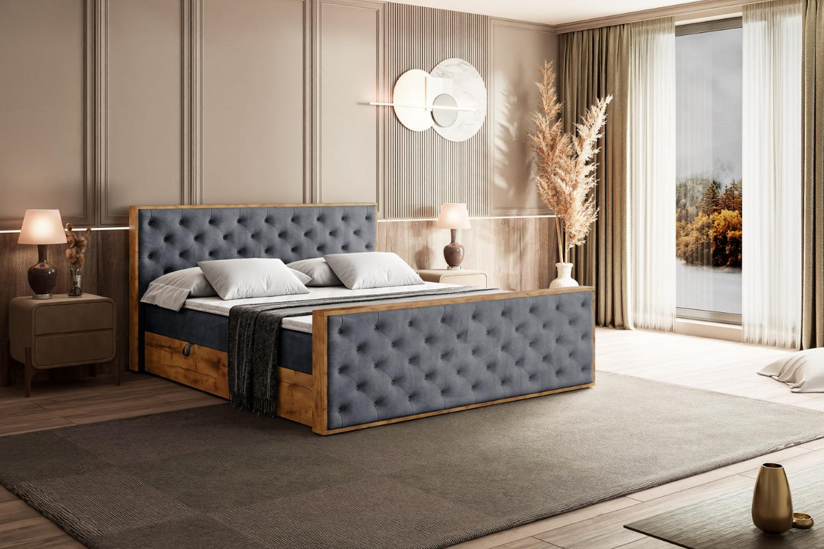 BOXBETT mit Matratze H4 und Lattenrost - LOLLI3-Z - 160x200 - Dunkelgrau Casablanca - Dunkelgrau, Holzwerkstoff (160/200cm) - ALTDECOR