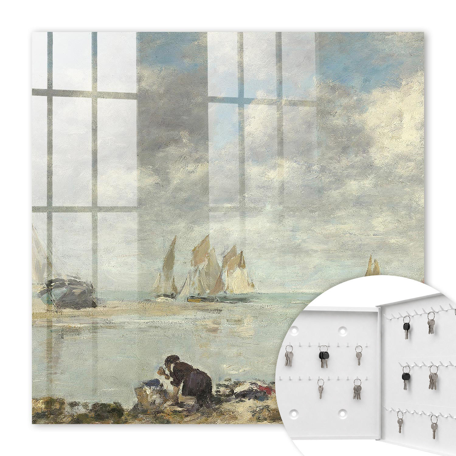 SCHLÜSSELBOX Weiß 30x30 cm – Türöffnung nach rechts - Segelboote - Blau, Metall (30/30/5cm) - TULUP
