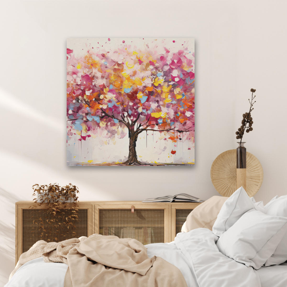 AKUSTIKBILD Aquarell - Baum - Kunst - Abstrakt Akustikpaneele 80x80 cm - Multicolor, Kunststoff (80/80/0.9cm) - MuchoWow