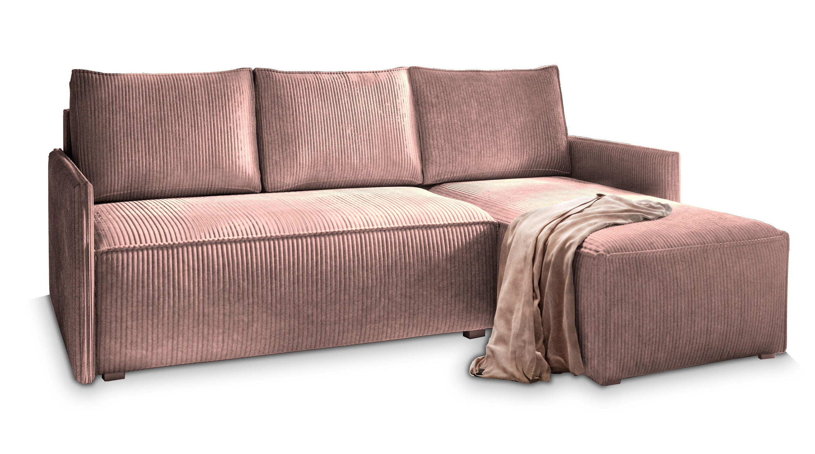 ECKSOFA PERUSI Lila Kordstoff mit Schlaffunktion - Lila, Holz (206/143cm) - MASSENO