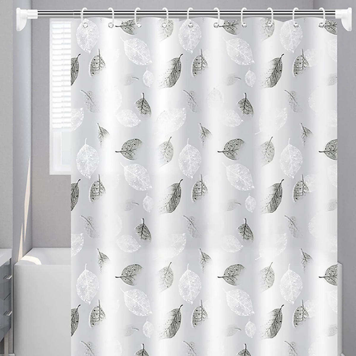 DUSCHVORHANG Weiß Blatt schimmelresistent waschbar für Zuhause Badewanne - Weiß, Kunststoff (180/200cm) - MCBOSON