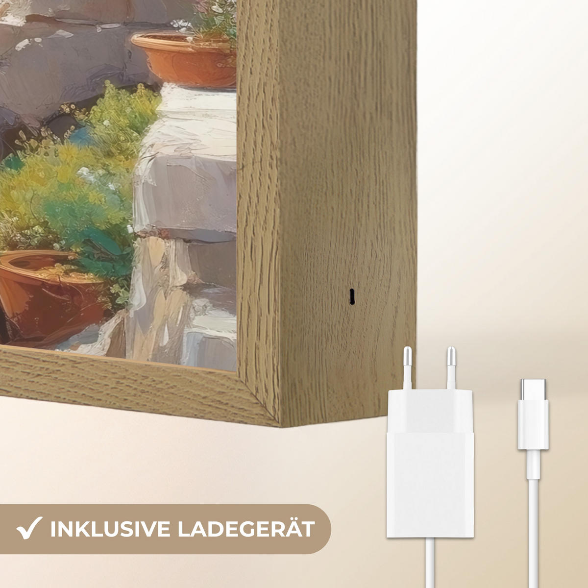 NÁSTĚNNÁ LAMPA S AKUMULÁTOREM Lodě - skály - moře - slunce 40x30 cm - modrá, kompozitní dřevo (40/30/8cm) - OnlyWow