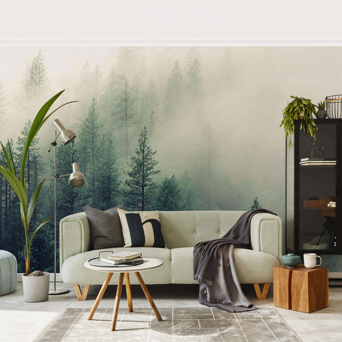 FOTOTAPETE Wald im Nebel Erwachen 288/190 cm - Grün, Papier (288/190cm) - Bilderwelten