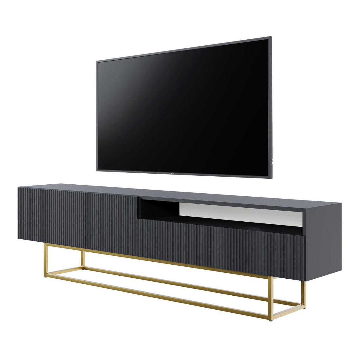 TV stolík Veldio čierny na kovovom podstavci 175 cm - čierna/zlatá, kov/kompozitné drevo (175/46.5/31.6cm) - Selsey