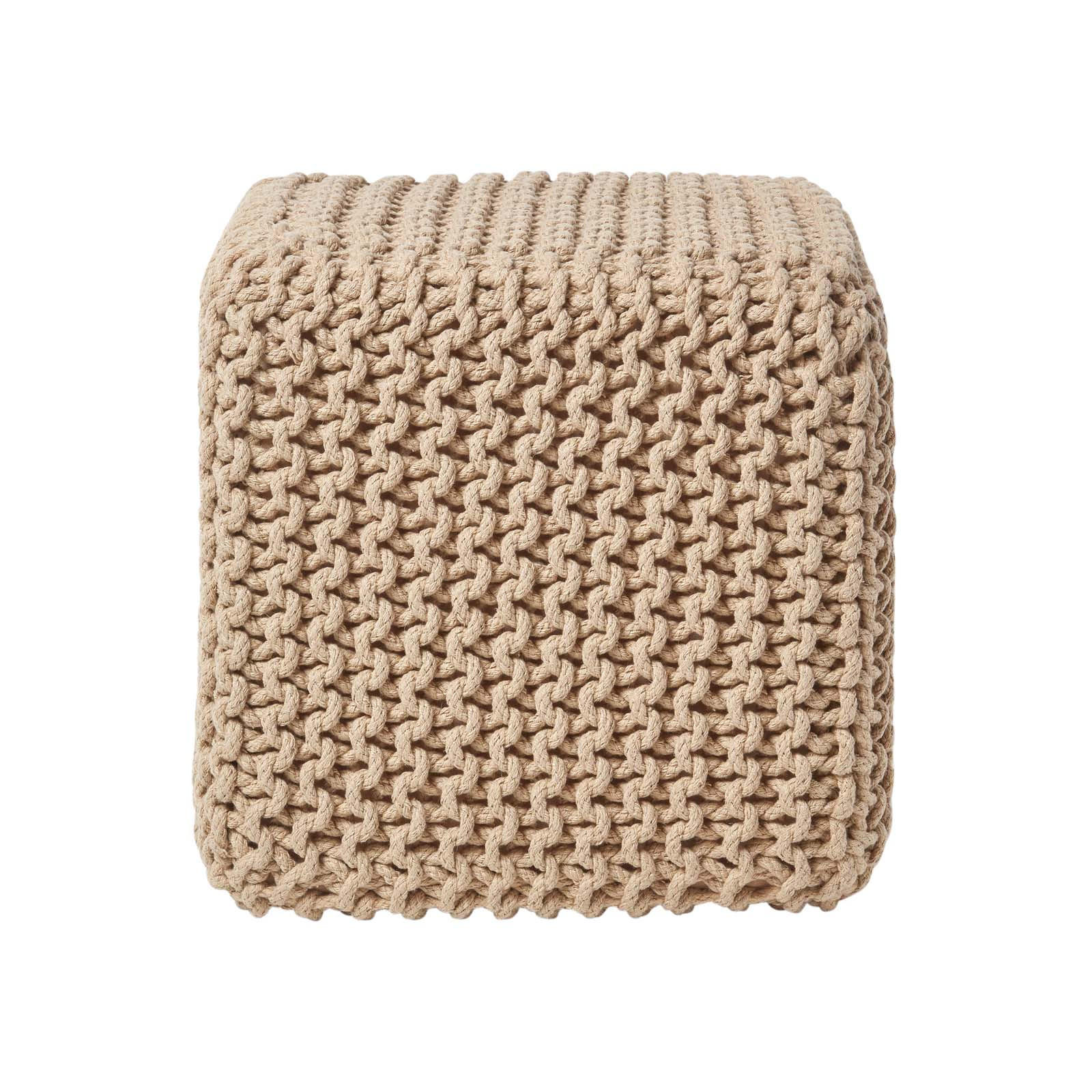 Homescapes Strick-Pouf Beige 35x35x35 cm
