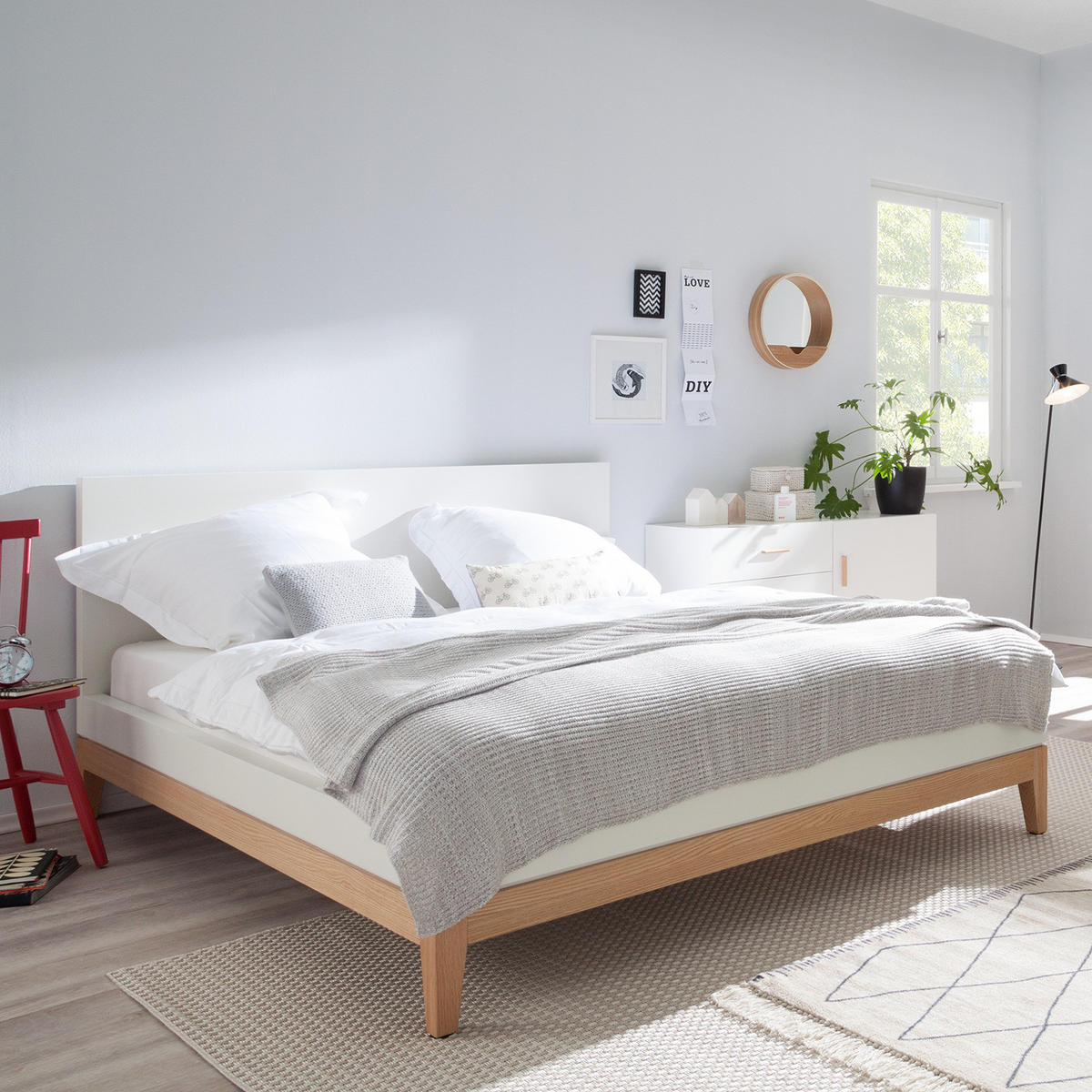 BETT - Höhe 96 cm - Beige/Weiß, Holzwerkstoff (160/200cm) - home24