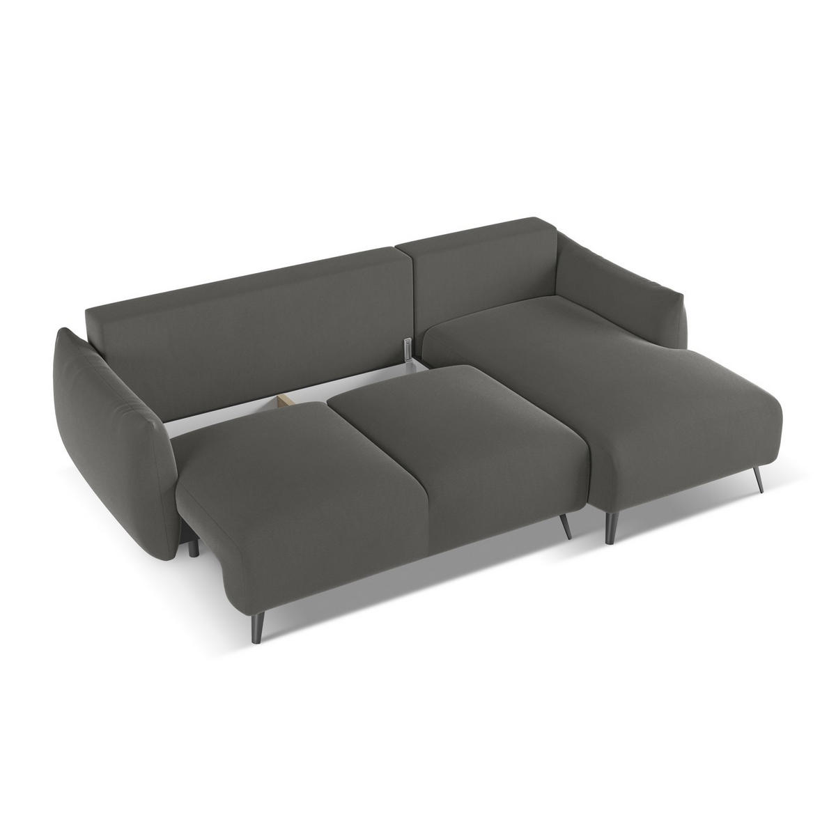 ECKSOFA mit Schlaffunktion Samt Stoff Grau - Dunkelgrau/Schwarz, Textil/Metall (242/162cm) - Makamii