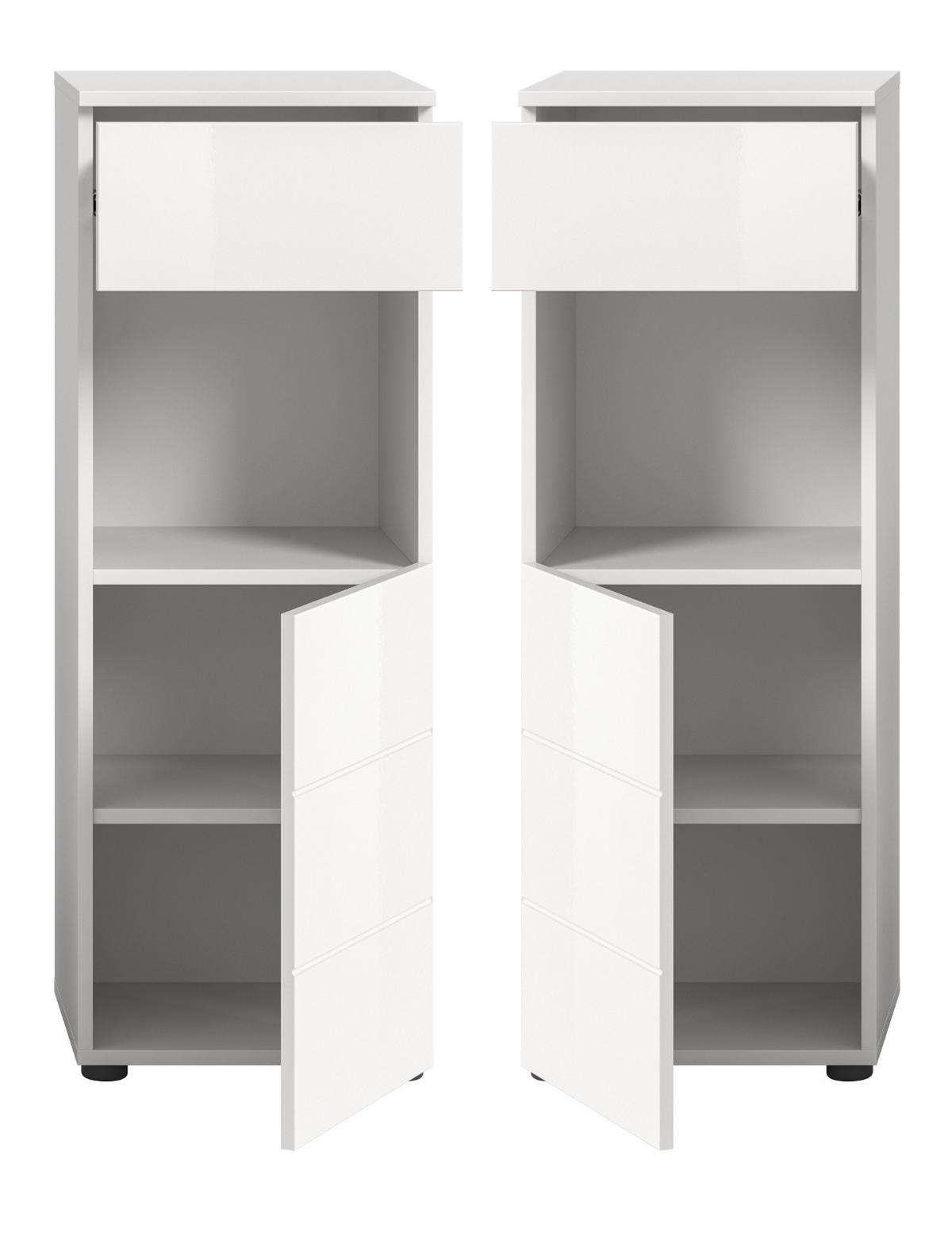 BADSCHRANK weiß Hochglanz 38 cm, Badezimmer Kommode mit Schubkasten - Weiß Hochglanz/Schwarz, Holzwerkstoff/Kunststoff (38/106/34cm) - Inn.Furn