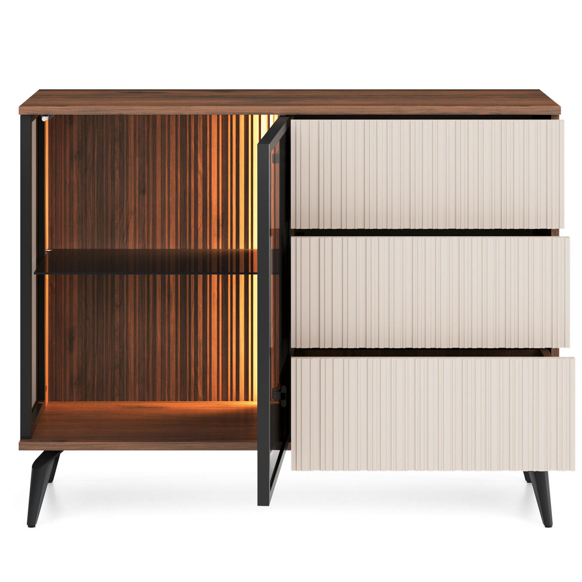 SIDEBOARD TRAMONTO 103/80/39cm mit 3 Schubladen 1 Türen Nussbaumfarben - Kaschmir/Nussbaumfarben, Holzwerkstoff (103/80/39cm) - MASSENO