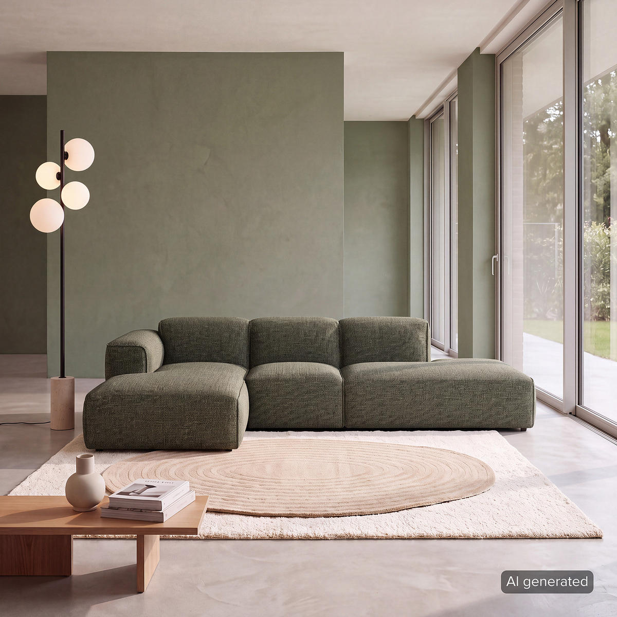 ECKSOFA mit Chaiselongue - Schwarz/Grün, Kunststoff/Textil (290/173cm) - home24