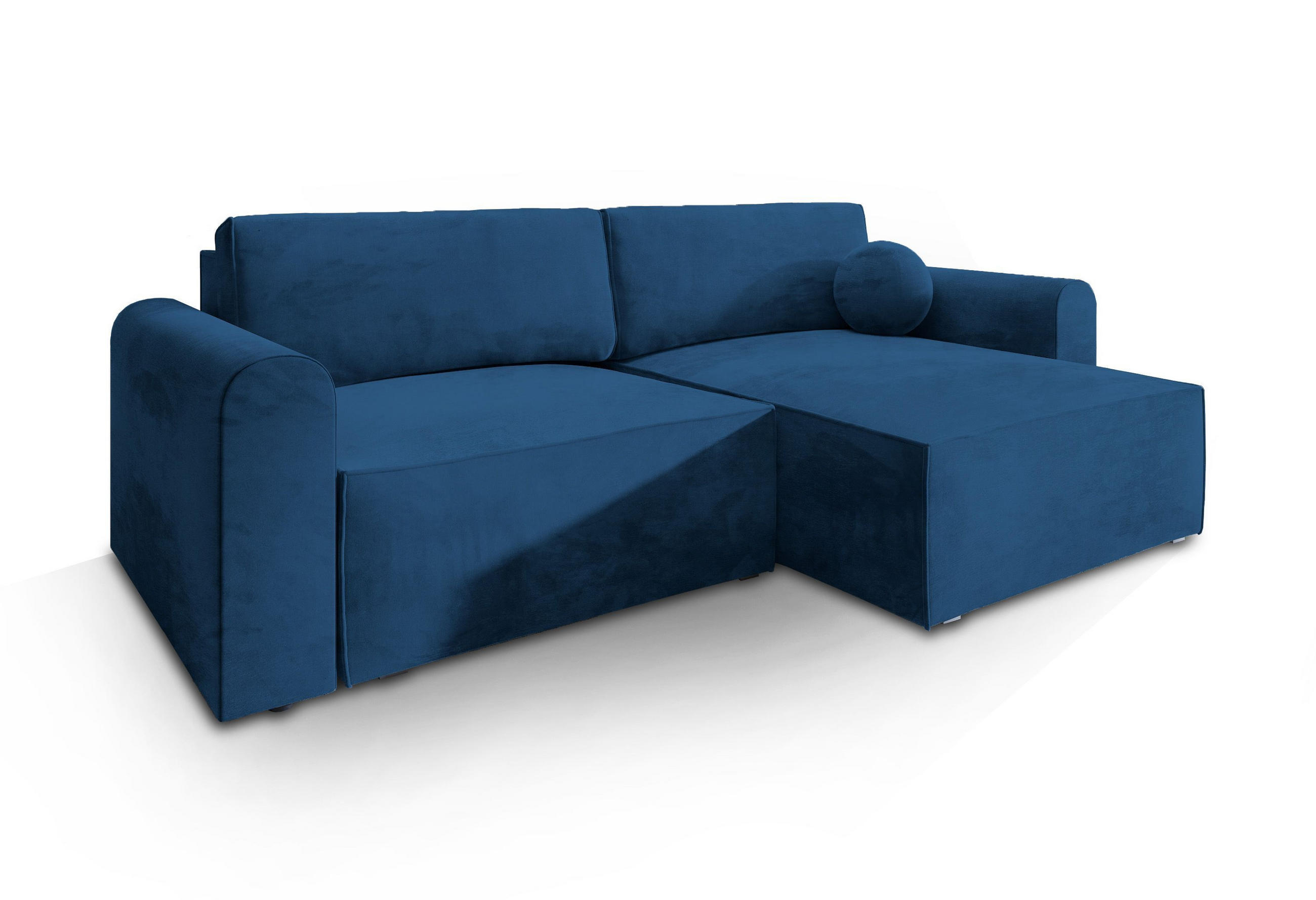 ECKSOFA FIANO M Blau Velours-Stoff mit Schlaffunktion - Blau, Holz (245/148cm) - MASSENO