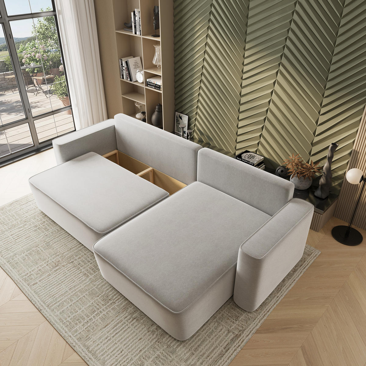 ECKSOFA BELARO CL Hellgrau Samtstoff mit Schlaffunktion - Hellgrau, Holzwerkstoff/Textil (280/162cm) - MASSENO