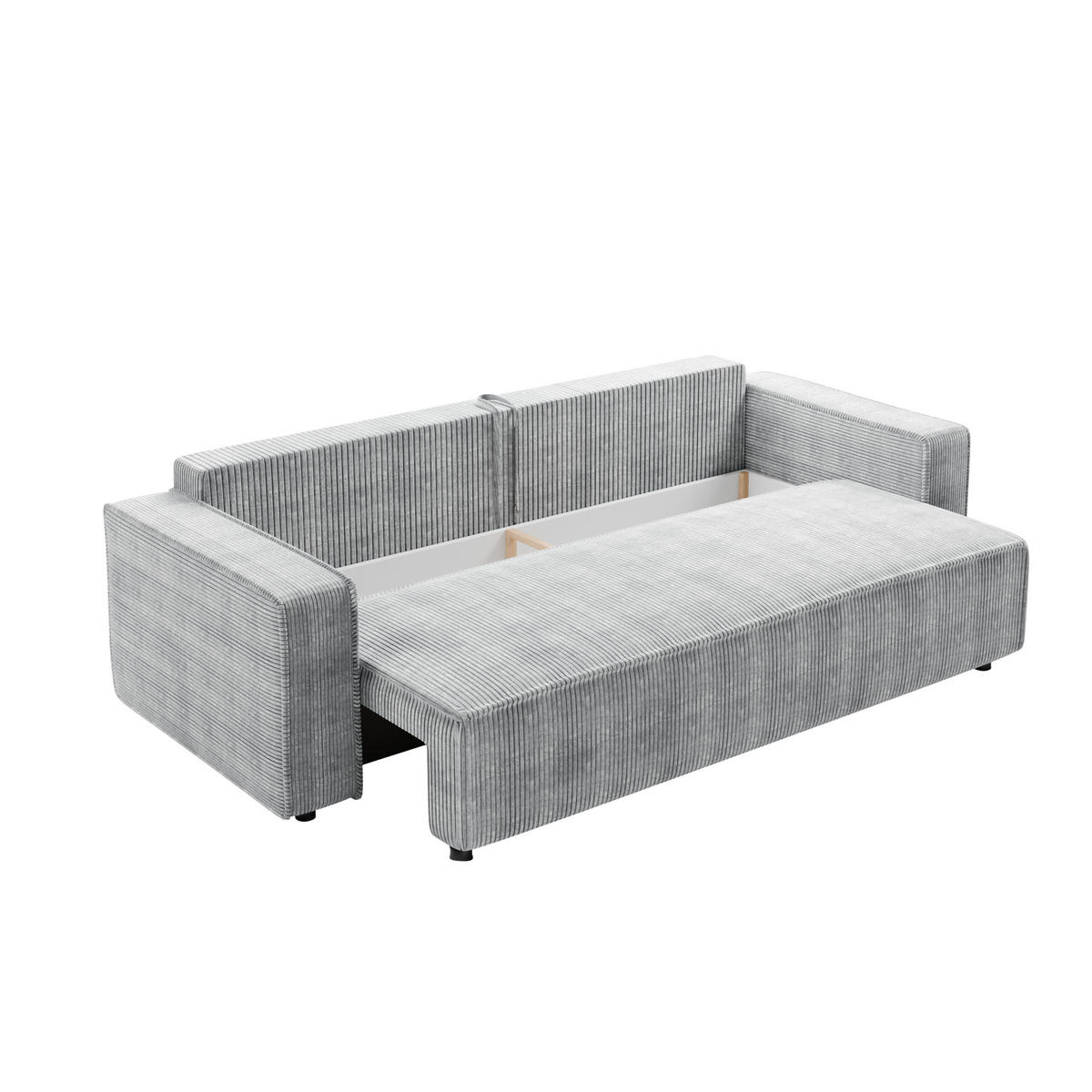 SCHLAFSOFA BRIK 3-Sitzer Cord Poso Grau - Schlaffunktion DL & Bettkasten - Grau, Textil (238/94/94cm) - Excellent Home