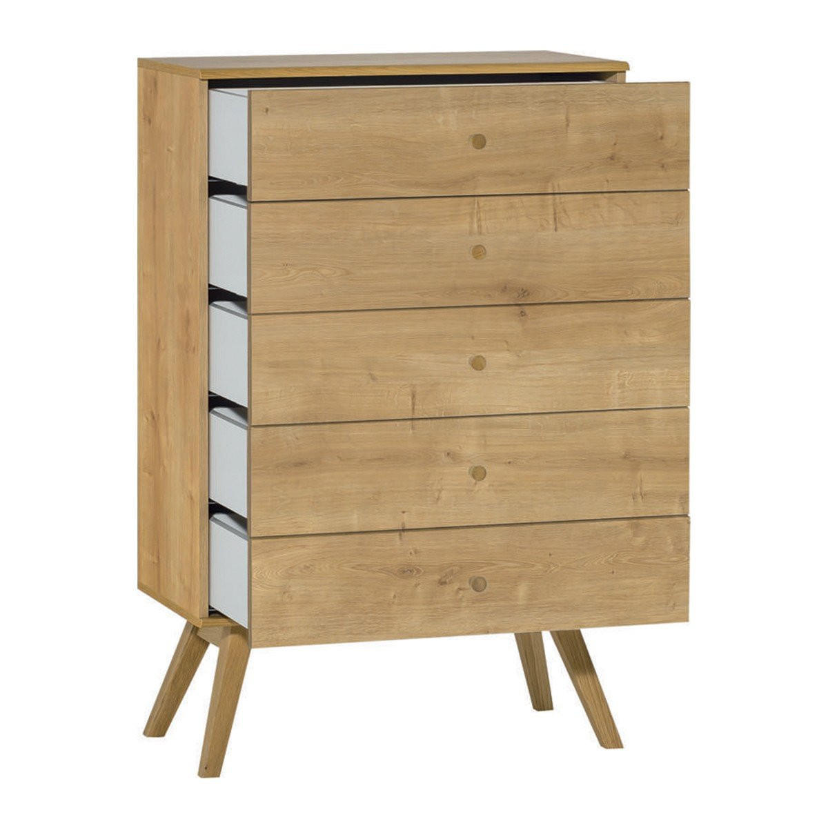 KOMMODE mit 5 Schubladen L75 cm - NATURE - Eichefarben, Holzwerkstoff (40/117/75cm) - Calicosy