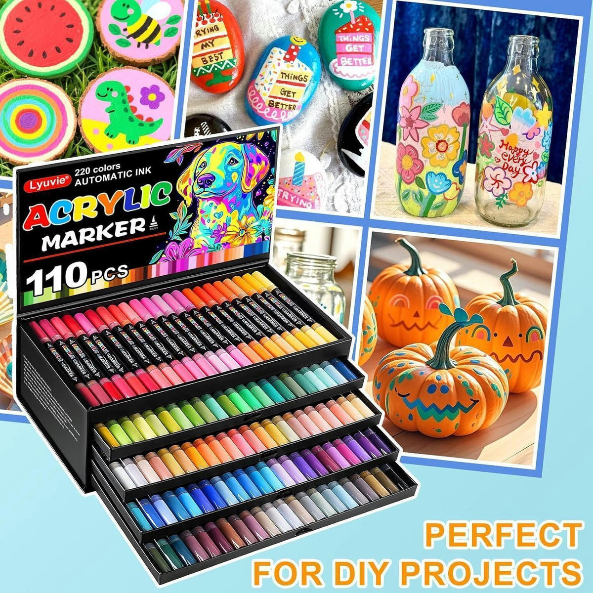 ACRYLSTIFTE Set 110 Stück Pinselspitze Wasserfest - Multicolor, Kunststoff (170/115/305cm)