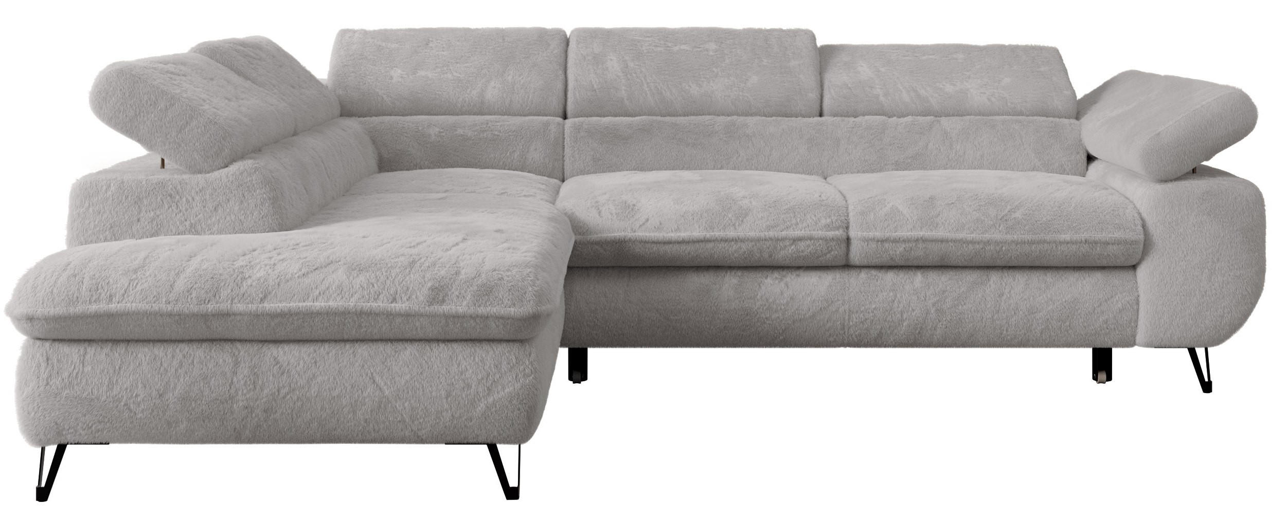 ECKSOFA PETER L Hellgrau Plüsch - Links Seite - Hellgrau/Schwarz, Textil/Metall (208/273cm) - MKS