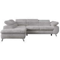 ECKSOFA PETER L Hellgrau Plüsch - Links Seite - Hellgrau/Schwarz, Textil/Metall (208/273cm) - MKS